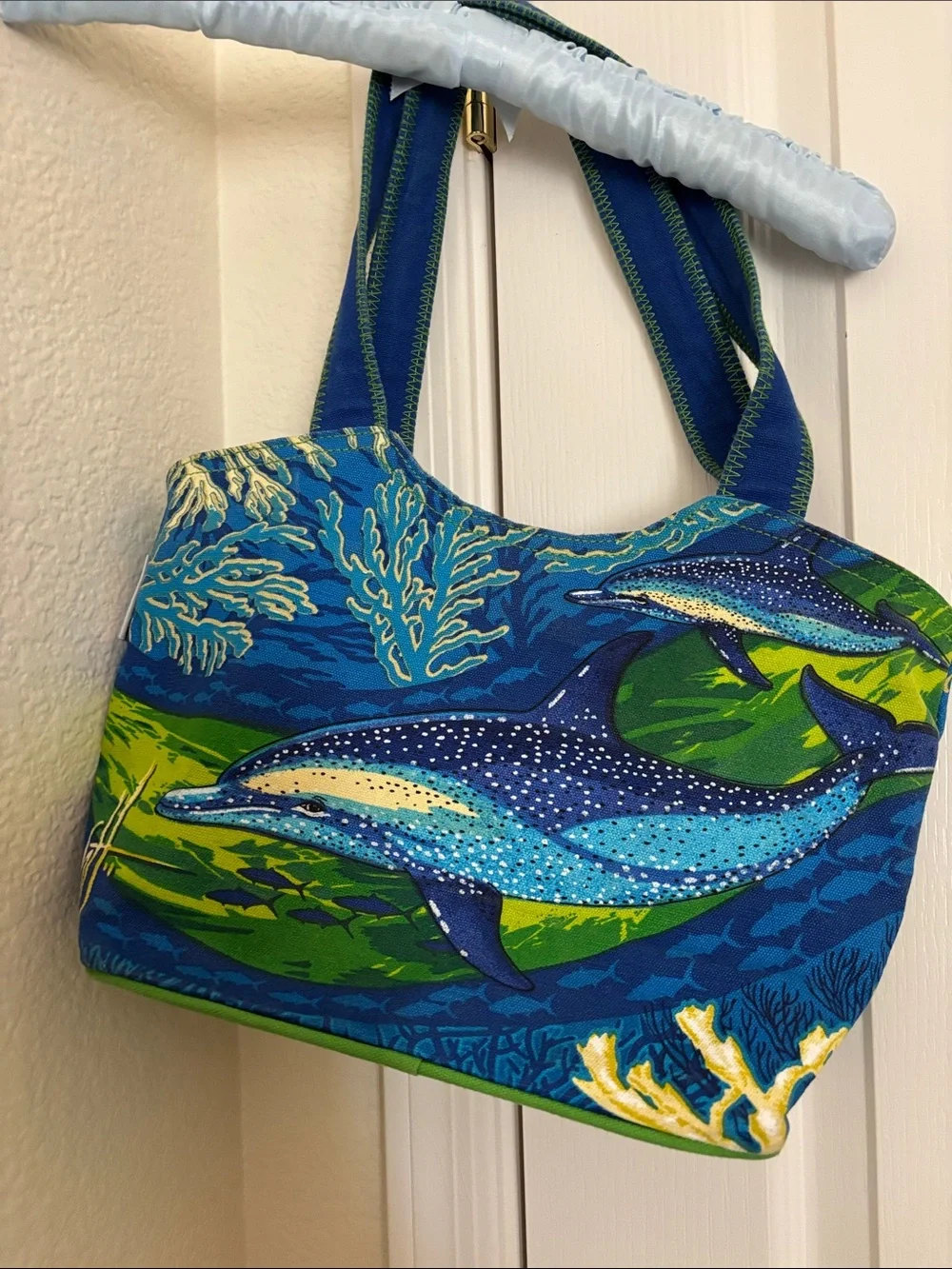 Blue Dolphin Print Canvas Tote Bag by Guy Harvey in excellent condition